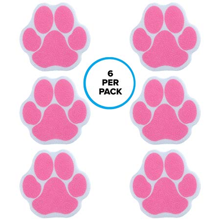 SlipX Solutions Adhesive Paw Print Bath Treads Add Non-Slip Traction to Tubs, Showers, Pools, Boats, Stairs & More (6 Count, Reliable Grip) (Pink)