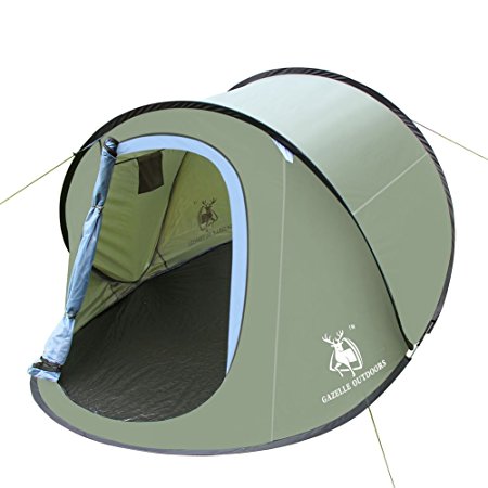 Gazelle 2 - 3 Person Camping Hiking Automatic Setup Pop up Instant Large Boat Shaped Tent Army Green