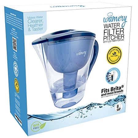 Water Filter Pitcher 8 Cups with LED indicator. Removes Tap Water Artificial Chemicals. Certified Jug WQA NSF 42, 53 and 372. Ionizer Makes Faucet Water Fresh, Clean, Healthy & Tasty. One Filter free.