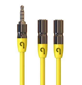 PlugLug 35mm Headphone Splitter - 35mm Male to 35mm Double Female Cable Yellow - New Design for iPhone iPad Smartphones