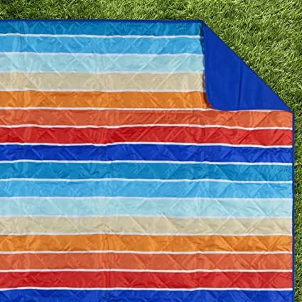 Mainstay Outdoor Blanket with Double Pocket and Carry Handle, Stripe, 60''x70'' Foldable Waterproof Outdoor Blanket