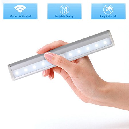 Kohree Stick-on Anywhere Portable 10-LED Wireless Motion Sensing Closet Cabinet LED Night Light,Step Light Bar (Battery Operated)