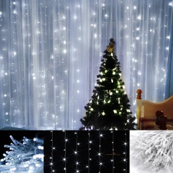 LE 19.68*9.84ft 600 LED Window Lights, Curtain Icicle Lights, 8 Modes Linkable Design, Daylight White 6000K, Fairy String Lights for Christmas/Wedding/Party Decorations