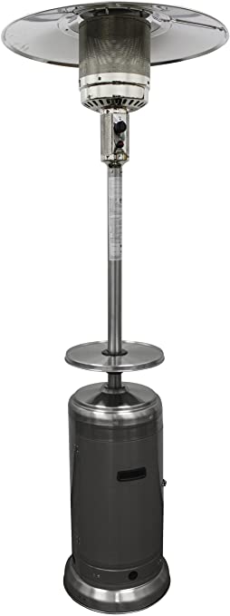 Hiland HLDS01-W-BS 48,000 BTU Propane Patio Heater w/Wheels and Table, Large, Stainless Steel