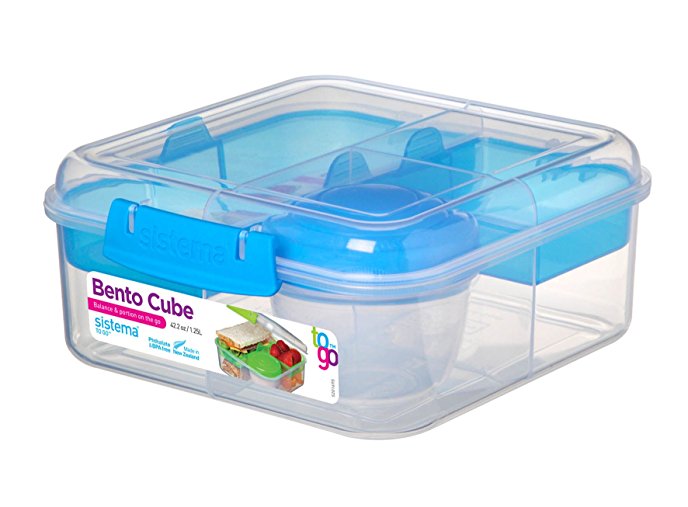 Sistema Bento Cube Box to Go with Fruit/Yoghurt Pot, 1.25 L - Clear/Blue