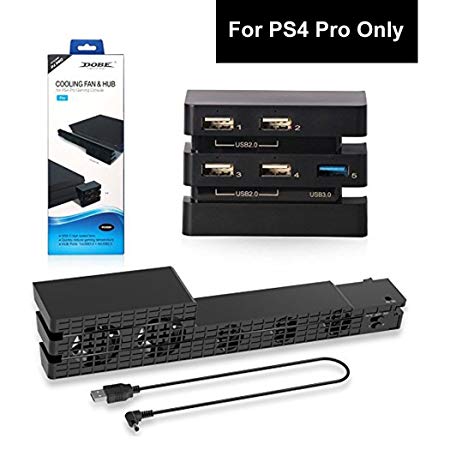 2 in 1 PS4 Pro Cooler with USB External 5-Fan Super Turbo   PS4 Pro USB HUB with(1×3.0)-(4×2.0)-5-USB Ports Cable Adapter