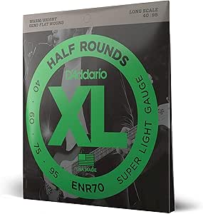 D'Addario XL Half Rounds Bass Guitar Strings - ENR70 - Long Scale - Super Light, 40-95