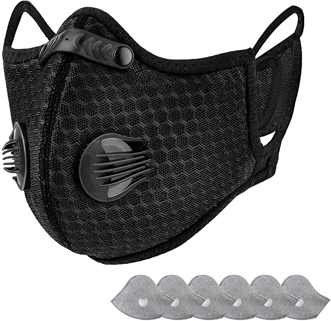 AstroAI Reusable Dust Mask with Filters - Personal Protective Adjustable for Running, Cycling, Outdoor Activities(Black, 1 Mask   6 Extra Activated Carbon Filters Included)