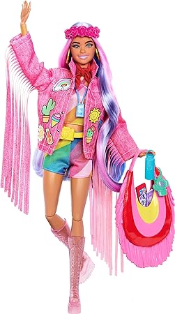 Barbie Extra Fly Doll with Desert-Themed Travel Clothes & Accessories, Fringe Jacket & Oversized Bag