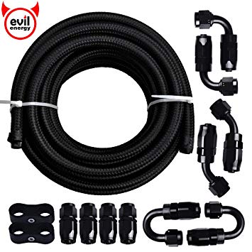 EVIL ENERGY 20Ft 10AN 5/8" Fuel Line Fitting Kit Nylon Braided CPE Oil Hose Universal Black