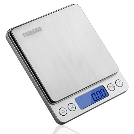 TOMSOO 0.01oz/0.1g 3kg Electronic Balance Digital LCD Display Pro Pocket Scale, Stainless Steel, Silver