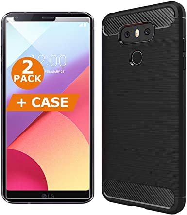 LG G6 Screen Protector Glass [2 Pack] and Phone Case by BRCS | 9H Hardness, Impact and Scratch Resistant, Shatterproof, Anti Fingerprint, HD Clarity