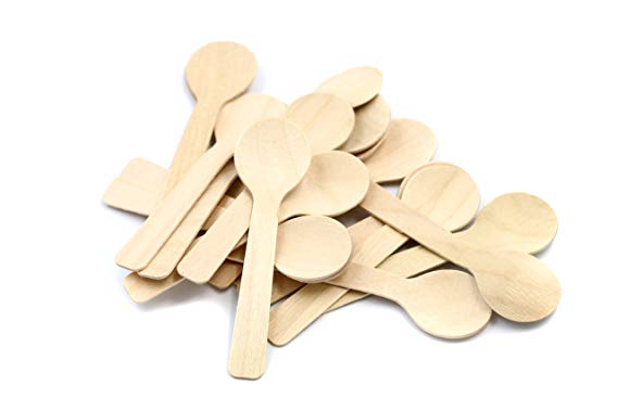 COOBL 3.9 Inches Mini Kitchen Wooden Ice Cream Dessert Spoons Disposable Wood Cutlery Tableware ,Pack of 200