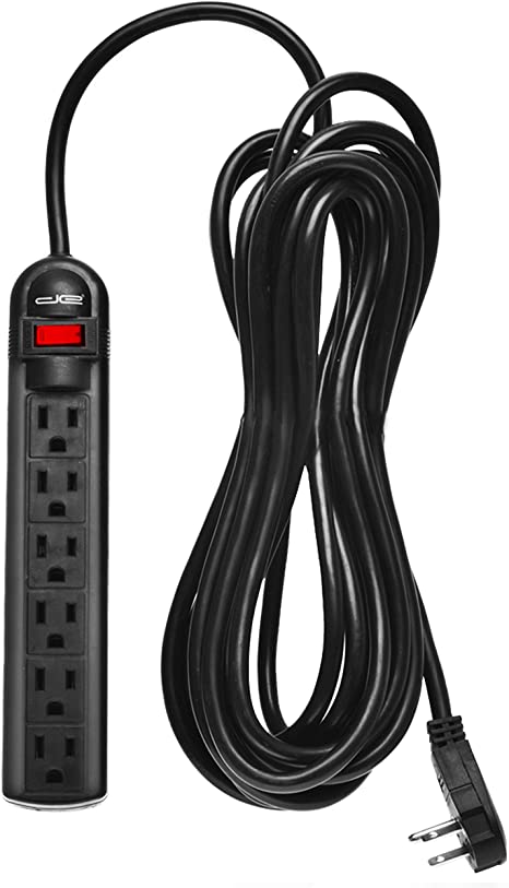 Digital Energy 6-Outlet Surge Protector Power Strip with 8 Foot Long Extension Cord, Black, Flat Plug, ETL Listed/UL Standard