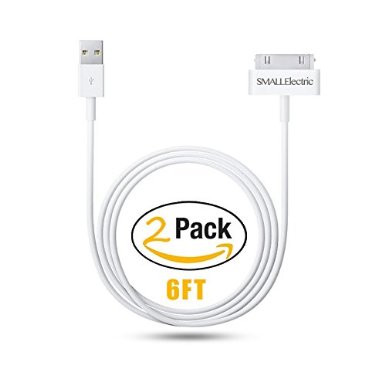 IPhone 4s Cable , SMALLElectric 2-Pack ( 6 Feet ) 30-Pin USB Cords Sync and Charging Data Cables for Apple iPhone 4 / 4S, iPhone 3G / 3GS, iPad 1 / 2 / 3 , iPod Touch , iPod Nano ( white )