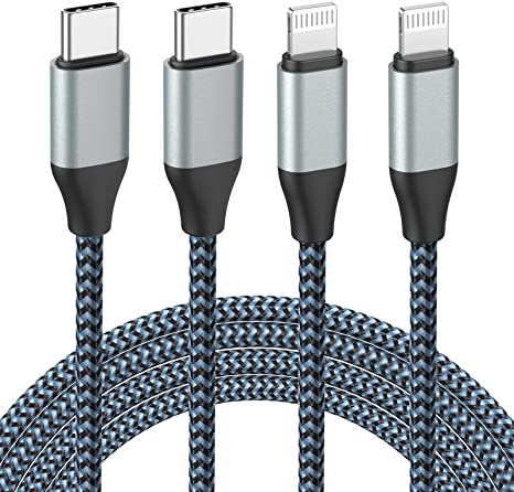 USB C to Lightning Cable, 10FT 2Pack 20W MFi Certified iPhone Fast Charger Sync Nylon Braided Type C Charging Cord Compatible with iPhone 12/12Pro/12ProMax/11/11Pro/11Pro MAX/XS/XS MAX and More