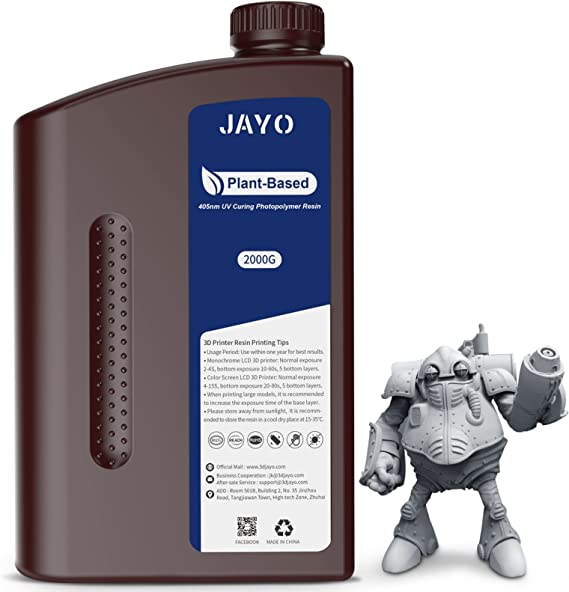 JAYO 3D Printer Resin with Low Odor and Safety, 2KG Plant-Based 405nm UV Rapid Resin with Low Shrinkage and High Precision for 2K 4K 6K 8K LCD/DLP/SLA 3D Printers (Grey 2000g)