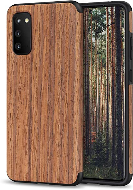 TENDLIN Compatible with Samsung Galaxy S20 Case Wood Grain Outside Design TPU Hybrid Case (Red Sandalwood)