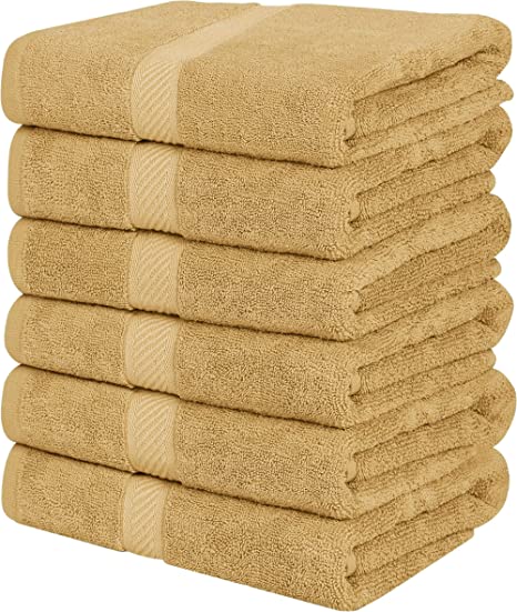 Utopia Towels Cotton Towels, Beige, 22 x 44 Inches Towels for Pool, Spa, and Gym Lightweight and Highly Absorbent Quick Drying Towels, (Pack of 6)