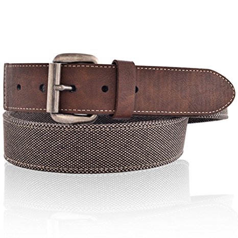 Canvas Belt for Men Casual Brown Jeans Strap 1.5" Wide with Gift Box