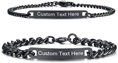 SunnyHouse Jewelry Free Custom Engraving Stainless Steel Link Bracelet Matching Couples Bracelets Valentine's Gift for Lover