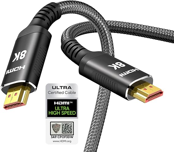 Snowkids 8K HDMI Cable 2.1 48Gbps 10FT/3M 6 Pack, High Speed 3D 8K60 4K120 144Hz Braided HDMI Cord eARC HDR10 HDCP 2.2&2.3 Compatible with Roku TV/PS5/HDTV/Blu-ray Black