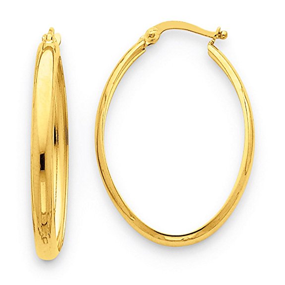 3.5mm x 30mm Polished 14K Yellow Gold Domed Oval Hoop Earrings
