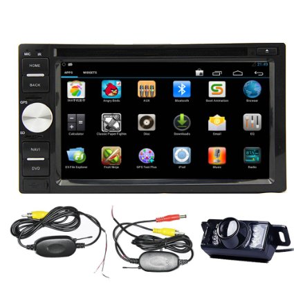 Android 42 Double Din 62- inch Capacitive Touch Screen Car Stereo DVD Player Radio In Dash GPS Navi Navigation  Free Backup Reversing Parking Camera