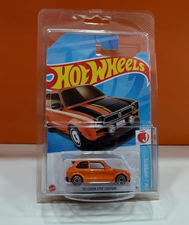 Hot Wheels Hw J-Imports 8/10 73 Honda Civic Custom 117/250 Die Cast Car With Protector Case New Edition 2023, Orange