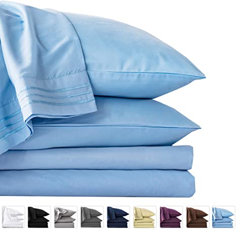 LIANLAM Queen 6 Piece Bed Sheets Set - Super Soft Brushed Microfiber 1800 Thread Count - Breathable Luxury Egyptian Sheets Deep Pocket - Wrinkle and Hypoallergenic (Lake Blue, Queen)