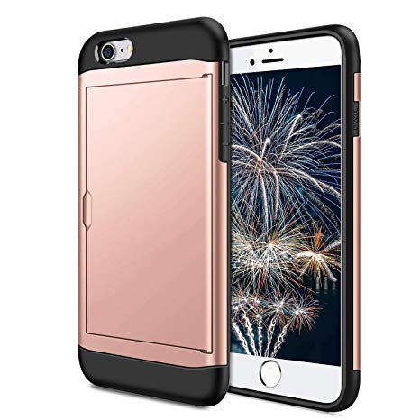 JAMONT iPhone 8 Plus & iPhone 7 Plus Case, Wallet Case Card Slot Shell Impact Resistant Protective Shell Wallet Cover Shockproof Case Compatible Apple iPhone 7 Plus/iPhone 8 Plus (Rose Gold)
