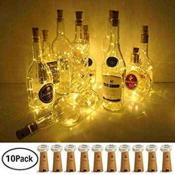 ABASK Wine Bottle Lights Cork Lights String Lights for Bottle 20 Led Bulbs Battery Operated Fairy Lights for Wedding Christmas Party(Warm White) - 10 Pack
