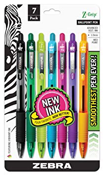 Zebra Pen Z-Grip Retractable Ballpoint Pen, Medium Point, 1.0mm, Assorted Fashion Colors, 7-Count