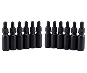 Cornucopia 15ml Black-Coated Glass Dropper Bottles (12 pack), UV Safe 1/2-Ounce Bottles for Essential Oils and Aromatherapy