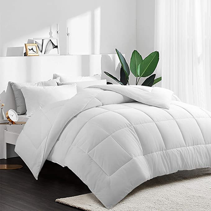 HEPERON Queen Quilted Goose Down Alternative Comforter-Hypoallergenic-All Season Luxury Duvet Insert with Corner Tabs-Duvet Insert or Stand-Alone Comforter,Box Stitched, Protects Against Dust Mites and Allergens (WHITE, QUEEN)