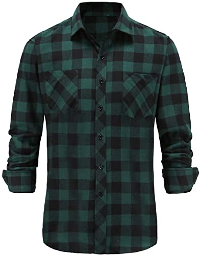 Dioufond Men Flannel Shirt Long Sleeve Button Down Mens Checked Shirts