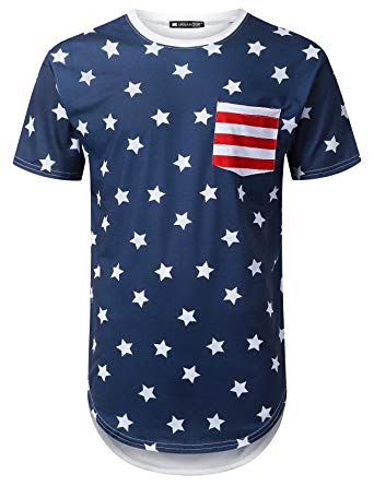 URBANCREWS Mens Hipster Hip Hop American Flag Longline T-Shirt (Various Prints)