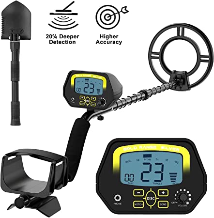 sakobs Metal Detector for Adults/Kids, Lightweight Professional Metal Detectors with LCD Display, DISC & Notch & All Metal Mode,Waterproof Search Coil Including Folding Shovel and Carrying Bag