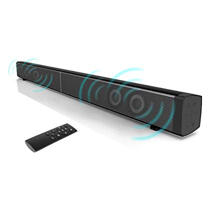 Soundbar Bluetooth with Built-In Subwoofer 4 Speakers Surround Sound Bar 2.0 Channel 30W 31.5 Inch Wired and Wireless Home Theater for TV PC Tablets Smart Phones with Optical Cable and Remote Control
