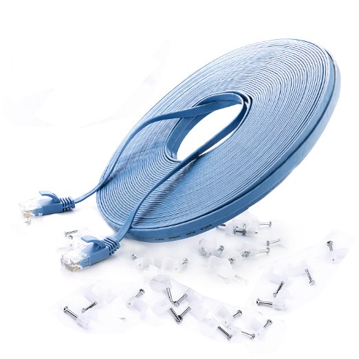 Ethernet Cable Cat6 50 Ft Flat with Clips,jadaol Network Cable Cat 6 Flat Ethernet Patch Cable,internet Cable Network Cable with Rj45 Connectors-50 Feet Blue(15 Meters)