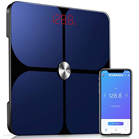 Smart Body Fat Scale, YOUNGDO Wireless Digital Bathroom Scale for Weight, 23 Body Composition Analyzer, Unlimited Users, APP, 396 lbs/180kg