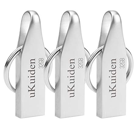 uKuiden 3 Pack USB 2.0 Flash Drive 32GB Metal with Key Ring - Silver