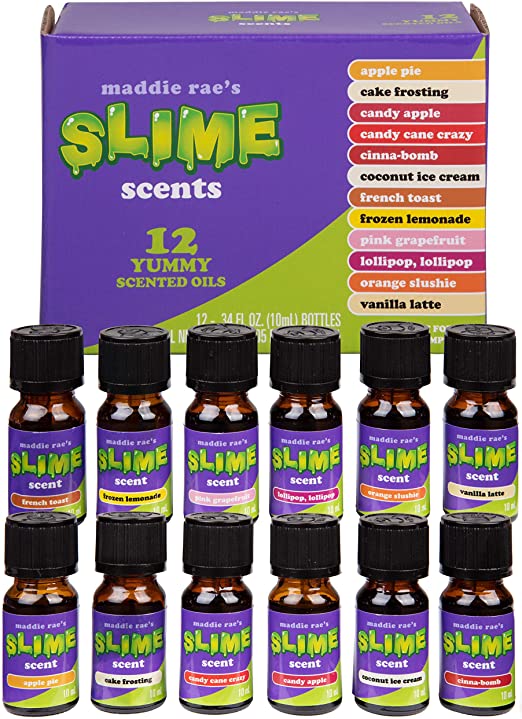 Maddie Rae's Slime Yummy Scented Oils (12 Pack) - 10ml Includes Natural Food Fragrance Scent Oil Bottles for Slime Supplies Kit & Crafts