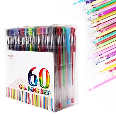 Reaeon 120 Colors Colored Gel Pens Including 60 Coloring Pen and Colorful Ink Refills| Perfect for Coloring Books, Artist, School, Office, Writing, Drawing, Doodle, Craft