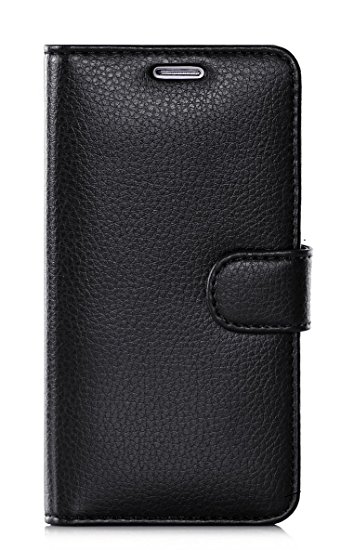 S6 Edge Case, Galaxy S6 Edge Case, FYY Premium Leather Flip Case Stand Cover with Card Slots and Note Holder for Samsung Galaxy S6 Edge Black