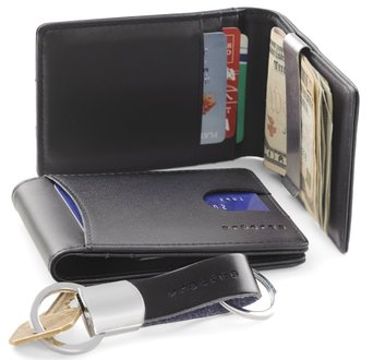 Genuine Leather Front Pocket Bifold Money Clip Wallet Gift Set With Keychain