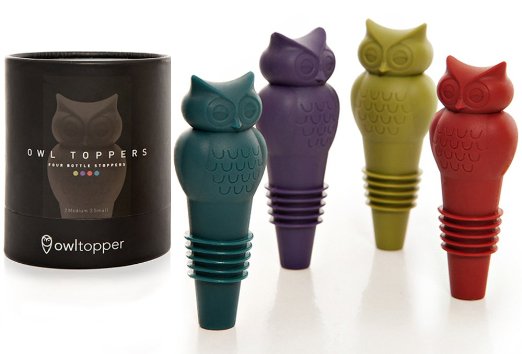 Owltoppers The Tops in Wine - Champagne and Beverage Bottle Stoppers - 2 Sizes - Set of 4 - Exceptional Wine Gift - Stunning Packaging