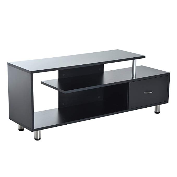 HomCom 60" Modern Flat Screen TV Stand Console with Drawer and Shelves (Black)