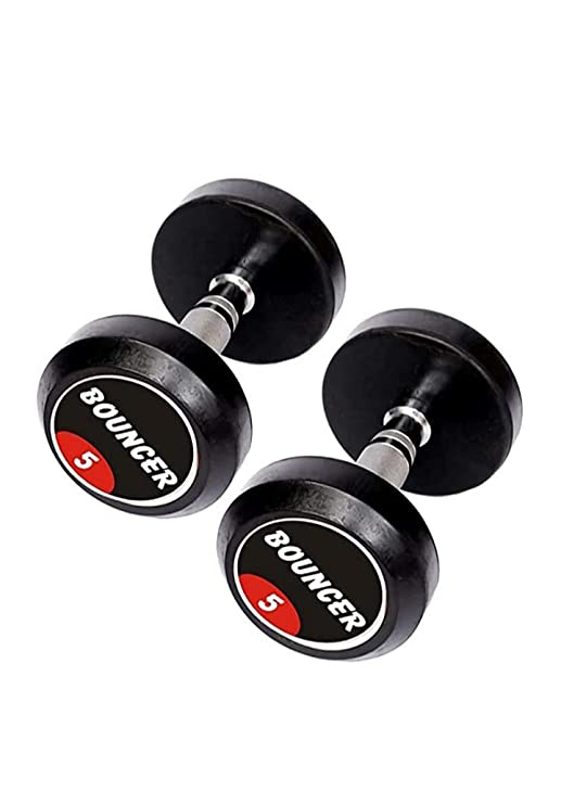 ASG Bouncer Dumbbells 5kg Set | 5kg×2pcs Pair | Rubber Coated Dambal | Round Rubber Dumbles | Home Gym kit Dumbells | (Pack of Two) 10kg Weights