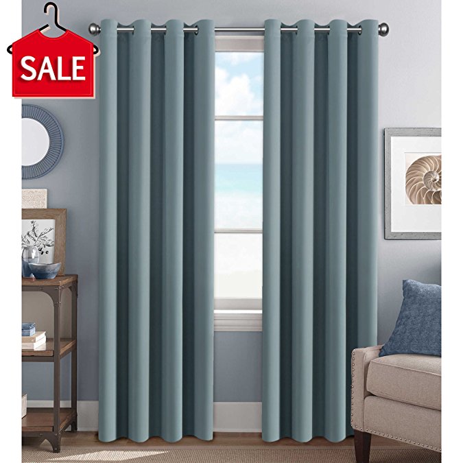 H.Versailtex Elegant Grommet Blackout Thermal Insualted Solid Curtains / Drapes,Window Treatment Panels (Set of 2, Stone Blue, 52"W x 96"L)